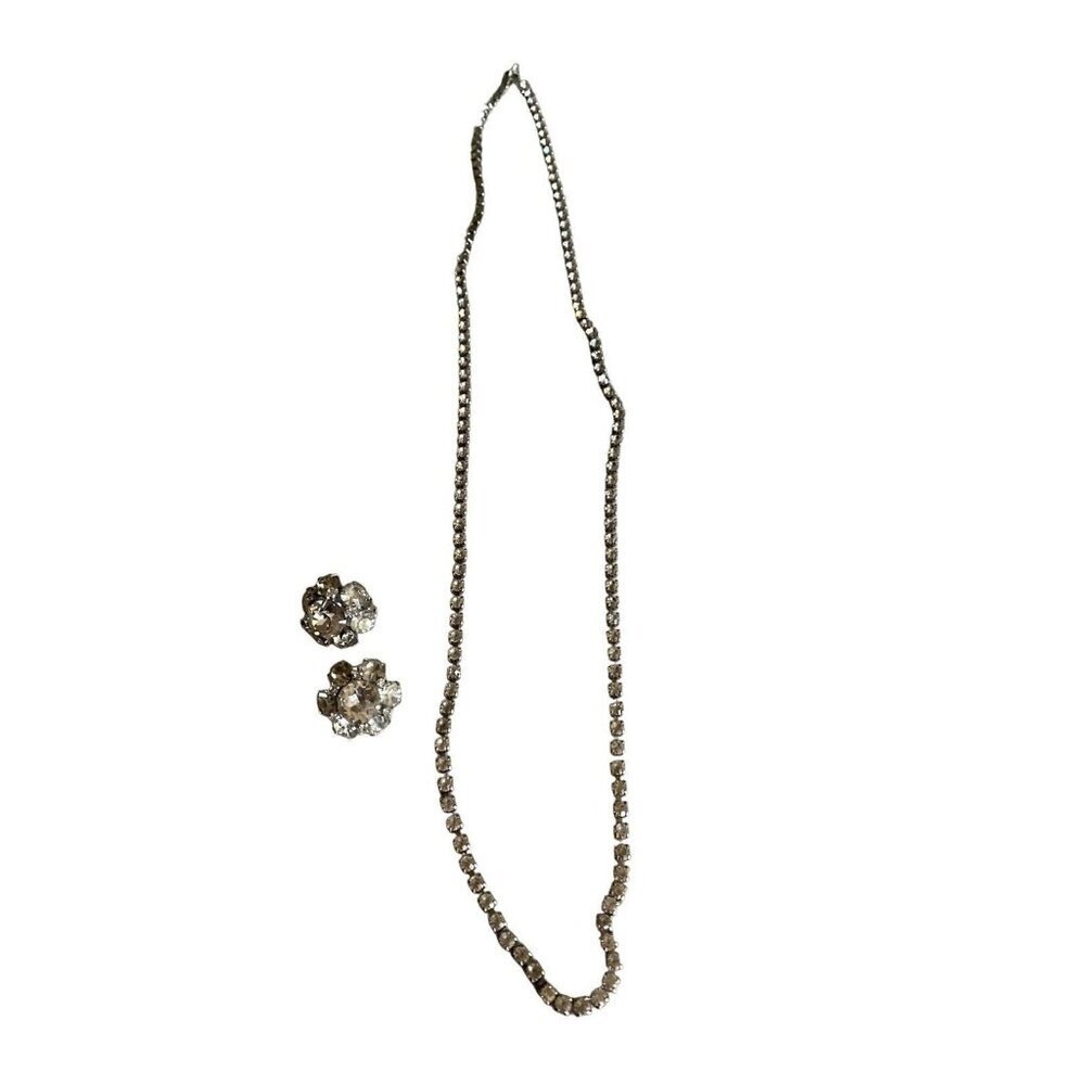 Coro & Kramer of NY Silver Rhinestone Necklace and Clip-On Earring‎ Set Vintage
